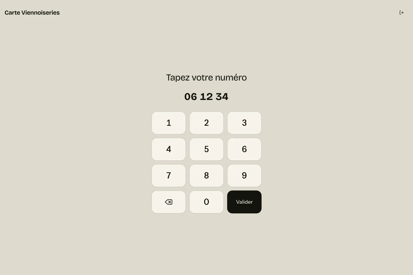 Écran Tablette de Solvia : le pavé où le client tape son numéro pour cumuler ou créer sa carte.